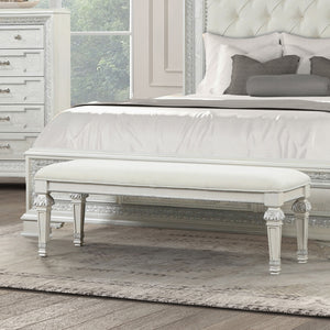 English Elm Metal Silver Traditional Accent Bench 54" W Creamy White Tufted Seat, Ornate Round Knobs, Entryway Seating Appeal B2741P343801