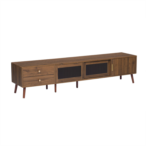 English Elm 76" Wood Grain Media Console with Glass Doors Deep Drawers and Living Room Storage N710P397467P