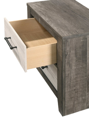 English Elm 1pc Nightstand Two-Tone Gray Beige Bedside Table with Two Soft-Close Drawers & Metal Pulls, 24.8" H B2741P343800