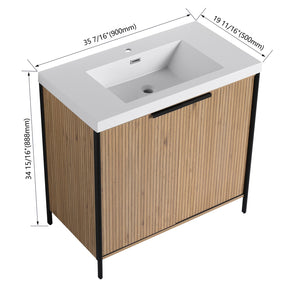 English Elm 36" Freestanding Bathroom Vanity with Resin Sink, Soft-Close Doors, Adjustable Shelf & Metal Handles Light Coffee W999S00296