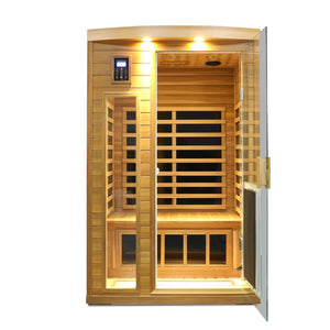 English Elm Low Emf Two Person Far Infrared Sauna with Cedar Wood Bluetooth Audio and Led Lighting W632S00024