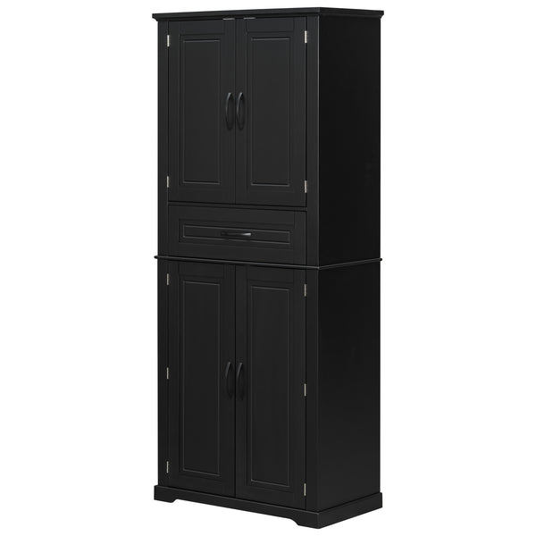 English Elm [video] Tall Matte Black Bathroom Cabinet with Drawer Adjustable Shelves and Door Racks N759P241667B