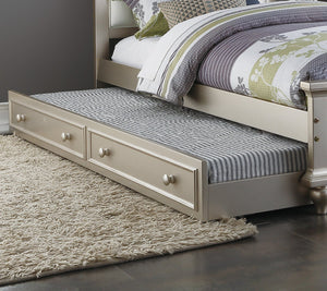 English Elm Contemporary Twin Bed with Trundle and Tufted Upholstered Headboard, Sturdy Slats, Kids Bedroom Furniture Silver,White 83 L x 12 W x 9 H B011S02034