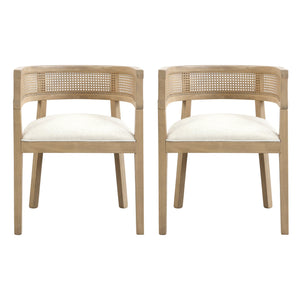 English Elm Christopher Knight Home® - DINING Chair Set of 2 with Rattan Round Back and Upholstered U‑Seat, Wood Frame, Contemporary Style Beige+Natural N771P192287B
