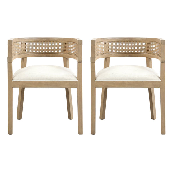 English Elm Christopher Knight Home® - DINING Chair Set of 2 with Rattan Round Back and Upholstered U‑Seat, Wood Frame, Contemporary Style Beige+Natural N771P192287B