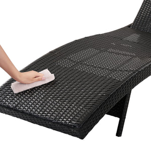 English Elm K&k Outdoor Wicker Reclining Chaise Set 2 Piece with Pull Out Tray Rolling Wheels Black+Brown N707P395515D