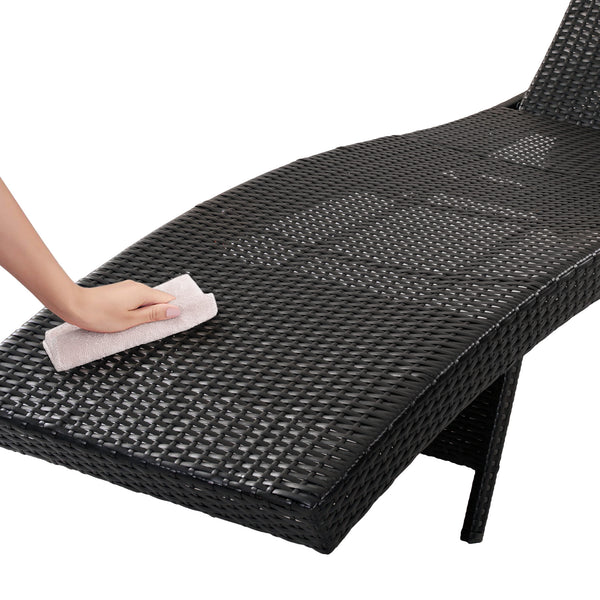 English Elm K&k Outdoor Wicker Reclining Chaise Set 2 Piece with Pull Out Tray Rolling Wheels Black+Brown N707P395515D