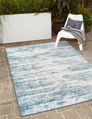 Unique Loom Outdoor Modern Cartago Machine Made Abstract Rug Teal, Ivory 9' 0" x 12' 2"