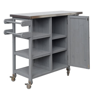 English Elm Foldable Outdoor Kitchen Cart with Stainless Worktop Fir Wood Frame and Lockable Wheels Grey N719P380281K
