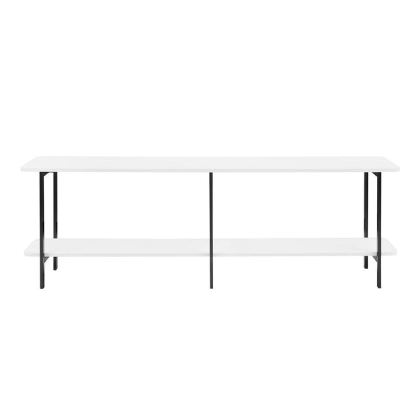 English Elm Celine 71" Console Table with Two Open Shelves, Durable Veneer Top & Black Steel Legs for Display White B365P397676