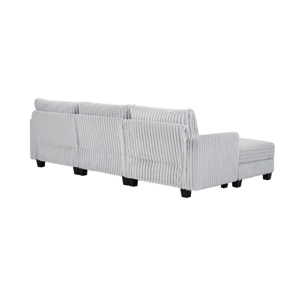 English Elm 100-inch Corduroy Sectional Sofa Modular L-shape with Dual Charging Ports Living Room W3480S00004