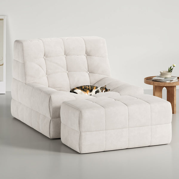 English Elm Bean Bean Bag Chair for Adults with Ottoman Filled with High-Density Memory Foam for Superior Comfort and Support Beige T3623P408789
