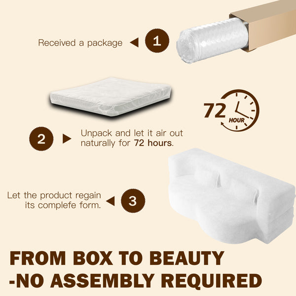 English Elm Modern Full Size Folding Sofa Bed with Teddy Fabric, Foam-Filled 15" Sleeper, 2 Pillows, No Assembly Required Beige+White W1885P272259