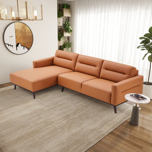English Elm Ashcroft Furniture - Ella L-Shaped Cognac Pu Leather Sectional Couch - Mid-Century Modern Design For Stylish Comfort B183S00109