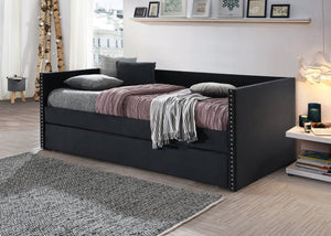 English Elm Beautiful Tufted Daybed with Nailhead Trim and Pull-Out Trundle, Modern Chic Lounge Bed for Guest Rooms Gray 42.72 L x 38.19 W x 5.51 H B011S01640
