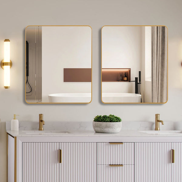 English Elm 36in Square Metal Framed Bathroom Mirror 36x36 Large HD 4mm Shatterproof Glass with Easy Install Hooks Gold W2203P379074