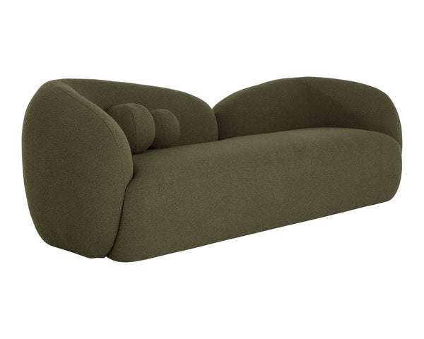 Sunpan Esme Sofa - Luxurious Boucle Design With Cozy Curves And Spherical Cushions For Ultimate Comfort Green Fabric 111498