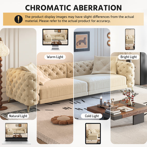 English Elm 97.6" Oversized Velvet Chesterfield Sleeper Sofa Floral Tufted Roll Arm Living Room Couch Apricot W1885S00201
