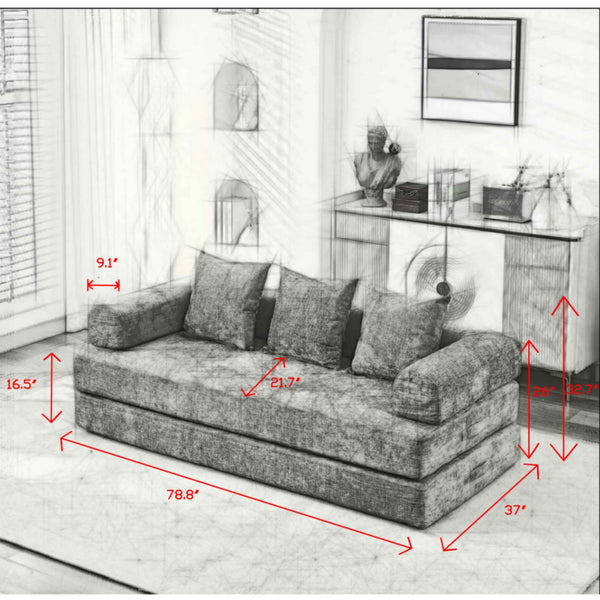 English Elm Comfy Convertible Folding Mattress Couch Sofa Bed with Chenille, Space-Saving Modular Lounge for Studio Black W1143P330250