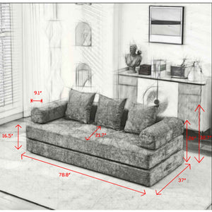 English Elm Comfy Convertible Folding Mattress Couch with Chenille Comfort, Space-Saving Floor Sofa Bed 3-Tier Gray W1143P364840