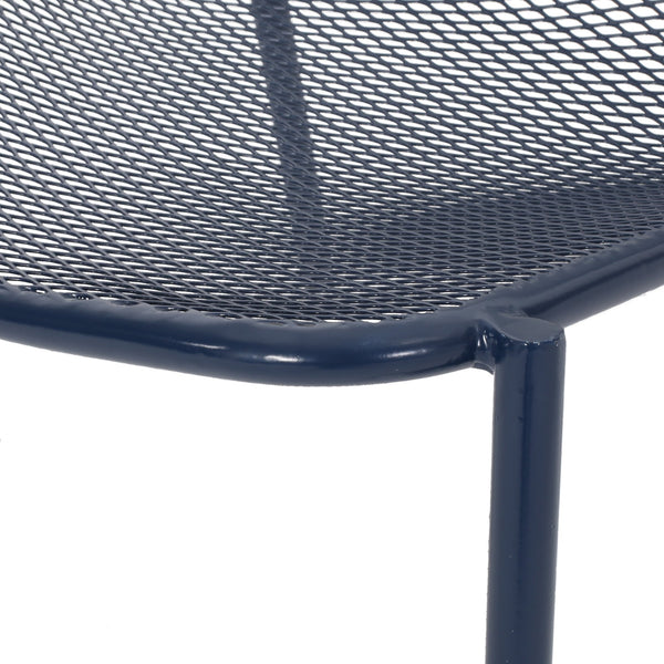 English Elm Kincaid Outdoor Iron Mesh Conversation Set Rust Resistant Patio Chairs with Side Table Navy Blue N775P392159N
