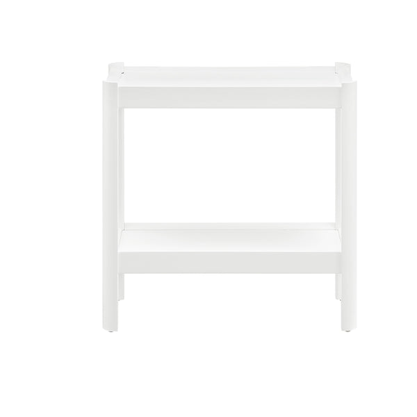 English Elm Yonda White Nightstand with Two Raised-Edge Shelves, Rounded Corners, Floor Glides — Solid Wood/MDF Elegance B050P376964