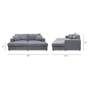 English Elm Jennifer Taylor Home - Goliath Oversized 86" Double Chaise Sofa Bed in Carbon Gray Corduroy — Plush Daybed, Deep Seats, Low-Profile Design B2719P318951