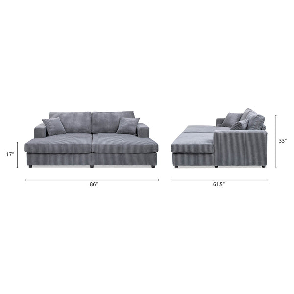 English Elm Jennifer Taylor Home - Goliath Oversized 86" Double Chaise Sofa Bed in Carbon Gray Corduroy — Plush Daybed, Deep Seats, Low-Profile Design B2719P318951