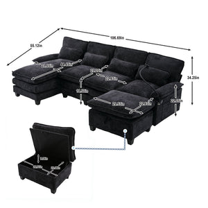 English Elm United U-Shape 106" Sectional Sofa - Cloud Couch With Usb Ports, Storage Ottoman & Comfy Pillows W1568S00229-GIGA