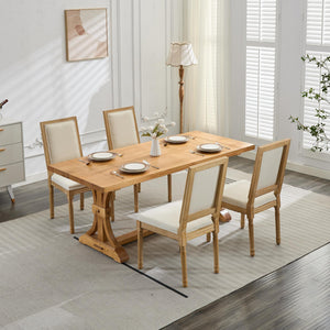 English Elm French Louis Dining Chair Set of 2 with Carved Solid Wood Frame, Square Backrest, Cushioned Comfort Beige W1143P325857