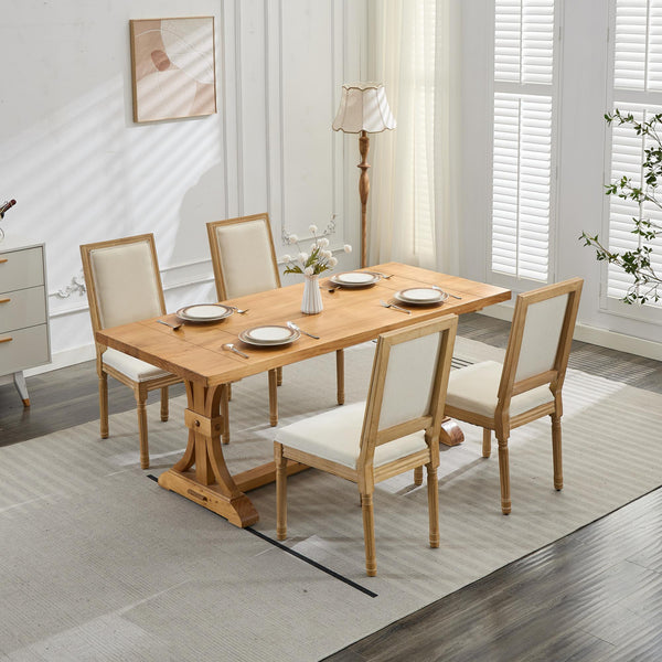 English Elm French Louis Dining Chair Set of 2 with Carved Solid Wood Frame, Square Backrest, Cushioned Comfort Beige W1143P325857