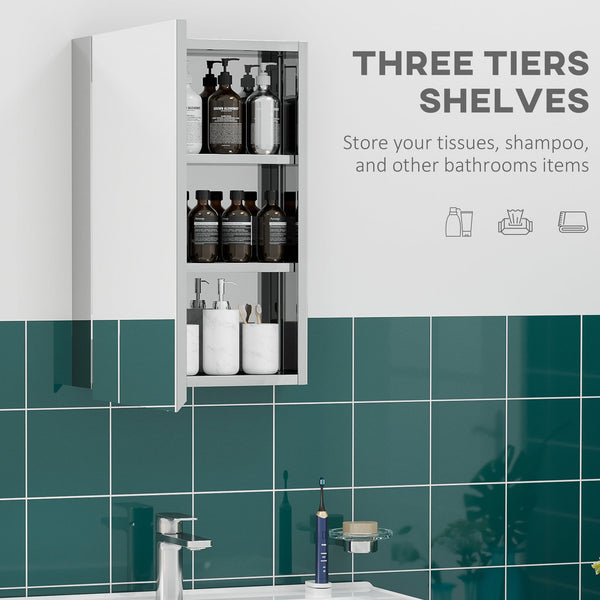 English Elm kleankin Wall-Mounted Medicine Cabinet with Mirror — Stainless Steel Waterproof Storage, Soft-Close Doors, 15x24 Silver W2225P200360