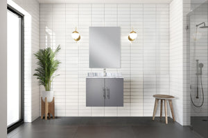 English Elm Dark Grey Single Bath Vanity With Carrara Marble Top & Frameless Mirror - Modern Storage Solution B2731S00740