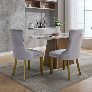 English Elm A&a Furniture Nikki Velvet Wingback Dining Chair Set Nailhead Trim Golden Legs W1143P179488