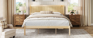 English Elm Platform King Bed Solid Pine Panel Headboard Wood Slat Base Modern Bedroom Frame Natural N709P425341N