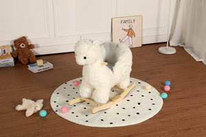 English Elm Kids Alpaca Plush Rocking Toy with Lullaby Sounds Jingle Bells and Safety Belt W3723P374144