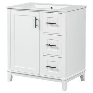English Elm 30-inch Modern Bathroom Vanity with Ceramic Basin, Rubberwood Frame, Soft-Close Drawers & Organized Storage White N729P290689K