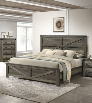 English Elm Rustic Farmhouse 3pc Queen Bed Set with Metal-Accent Headboard & Antique Brass Handles, Sturdy Gray 68 L x 35 W x 7 H B2741S00167