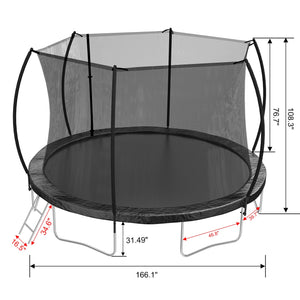 English Elm 14ft Trampoline with Curved Pole Enclosure Net Galvanized Frame and Safety Ladder W285P236466