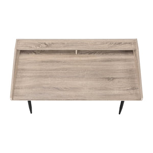 English Elm Computer Desk For Home Office – Modern Brown Laminate & Black Metal With Storage Cubbies & Hutch B2710P219822
