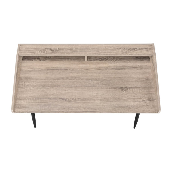 English Elm Computer Desk For Home Office – Modern Brown Laminate & Black Metal With Storage Cubbies & Hutch B2710P219822