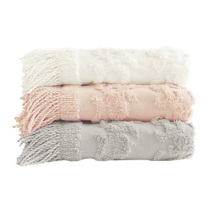 JLA Home Madison Park - 100% Cotton Tufted Chenille Throw with Fringe Tassel — Lightweight, Breathable Boho Layering Accent Grey MP50N-5512