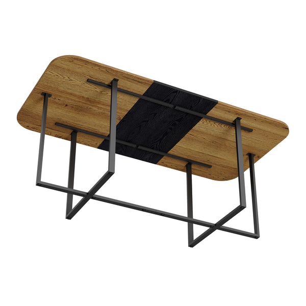 English Elm Sn-rgt200-8-wdbk Two-tone Wood Grain Rectangular Dining Table with Geometric Metal Base W3875P372902
