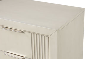 English Elm Transitional Fluted Nightstand Antique White Birch Wood Dovetail Drawers Chrome Pulls B2741P435885