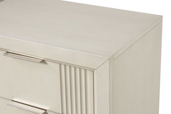 English Elm Transitional Fluted Nightstand Antique White Birch Wood Dovetail Drawers Chrome Pulls B2741P435885