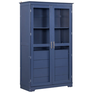 English Elm Topmax Solid Pine Pantry Cabinet with Glass Doors Four Drawers Kitchen Storage SP000086AAC