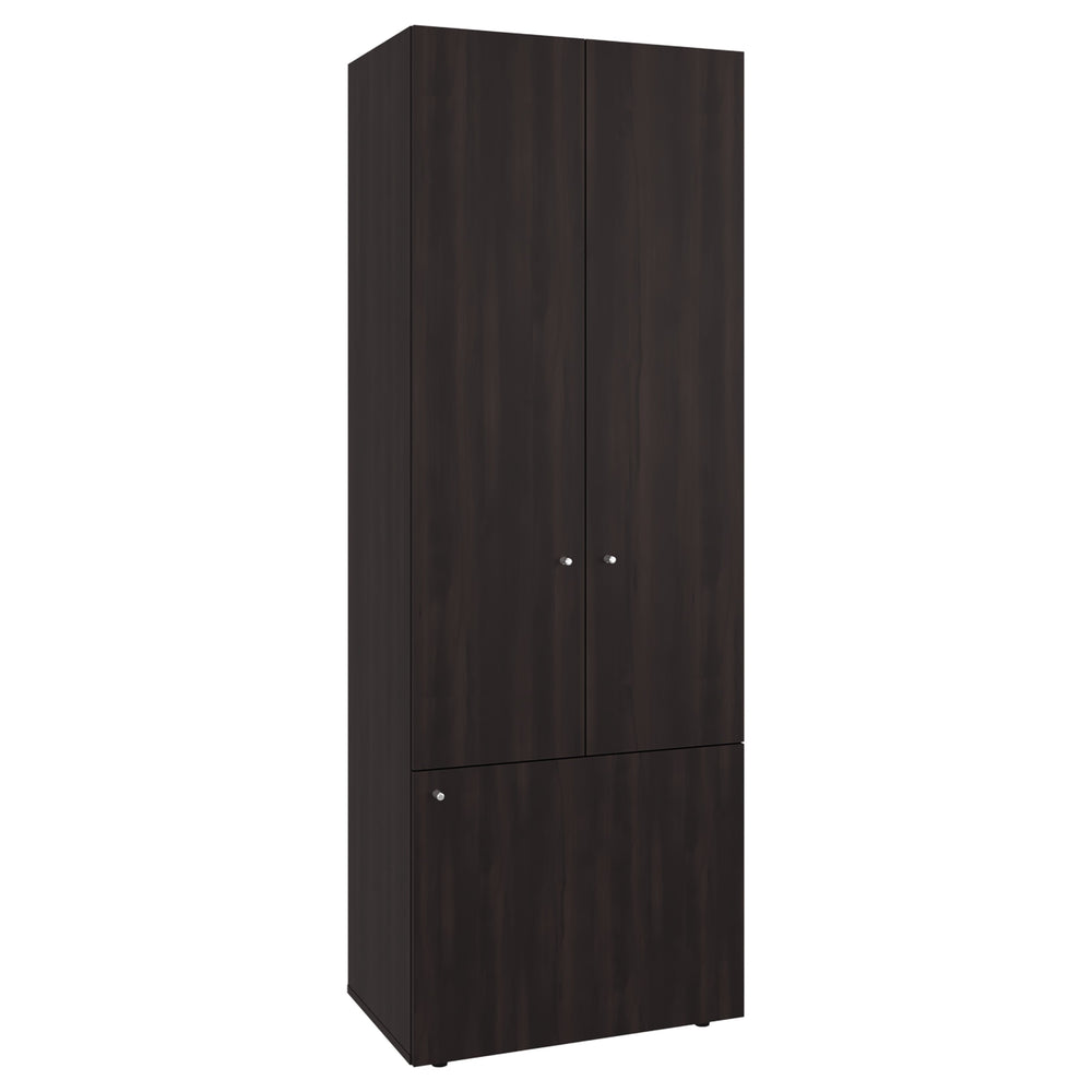 English Elm Home 3 Door Closet System - Stained Walnut Bedroom Storage with Hanging Rod, Adjustable Shelves, Durable Design B200P350345