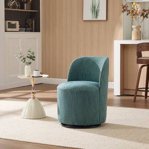 English Elm Set Swivel Barrel Accent Chair Armless Linen Upholstered Compact Seat for Dining Vanity Bedroom Dark Green W3244P454059