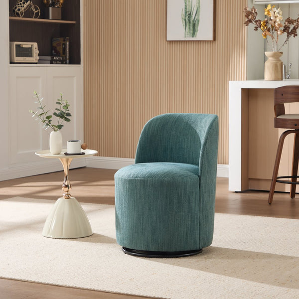 English Elm Set Swivel Barrel Accent Chair Armless Linen Upholstered Compact Seat for Dining Vanity Bedroom Dark Green W3244P454059