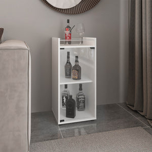 English Elm Theba Minibar Cabinet Kronos White — Compact Two-Door Bar Storage with Open Shelf for Small Spaces B200P335381